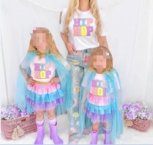 Kids Toddler Baby Girl Easter Outfits Letter Short Sleeve T-Shirt Tops Layered Tulle Tutu Skirt Set Summer Outfit in Saudi Arabia
