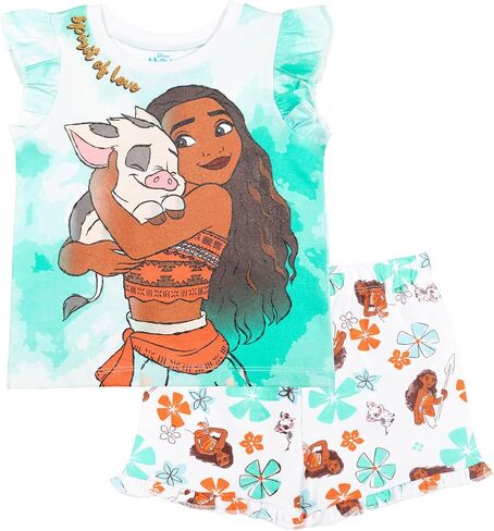 Disney Frozen Moana Princess Tiana Floral Peplum T-Shirt and French Terry Shorts Outfit Set Toddler to Big Kid in Saudi Arabia
