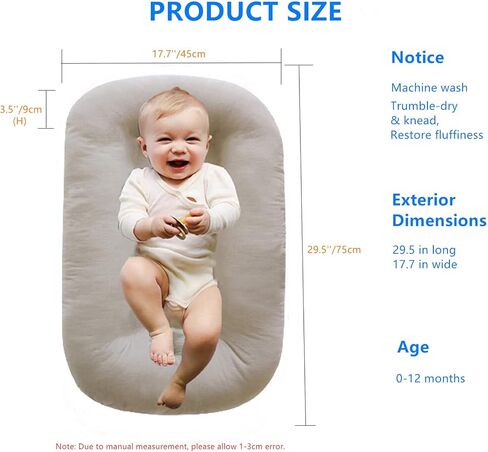 طفل متسكع للوسادة حديثي الولادة ، Loevin Baby Nest Pillow Coping for Baby in Bed ، مواليد حديثي الولادة للأولاد والبنات 0-12 شهرًا || المشمش الإنجليزي in Kuwait