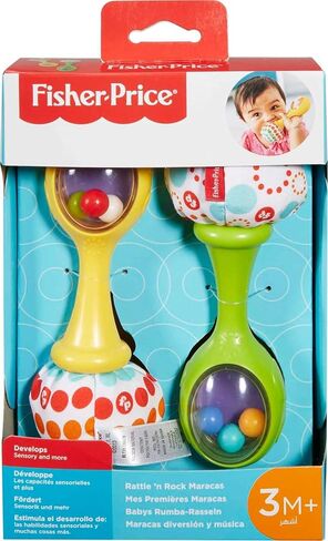 ألعاب Fisher-Price حديثي الولادة حشرجة الموت ‘N Rock Maracas ، 2 آلات موسيقية ناعمة للعب الأطفال التنمويين الذين تتراوح أعمارهم بين 3 أشهر ، وردية وأرجواني in Kuwait