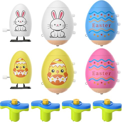 6 Pack Easter Basket Stuffers for Kids Toddler Boys, Easter Eggs Glowing Music Spinning Tops & Wind-Up Walking Eggs, Easter Gifts Easter Toys for Easter Egg fillers Easter Egg Hunt Party Supplies in Saudi Arabia