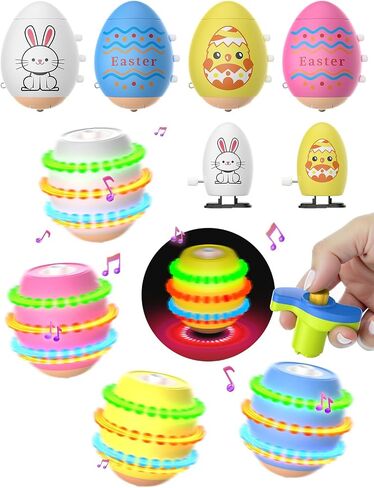 6 Pack Easter Basket Stuffers for Kids Toddler Boys, Easter Eggs Glowing Music Spinning Tops & Wind-Up Walking Eggs, Easter Gifts Easter Toys for Easter Egg fillers Easter Egg Hunt Party Supplies in Saudi Arabia