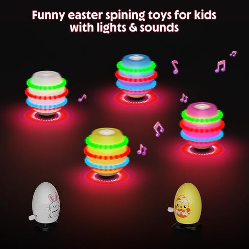 6 Pack Easter Basket Stuffers for Kids Toddler Boys, Easter Eggs Glowing Music Spinning Tops & Wind-Up Walking Eggs, Easter Gifts Easter Toys for Easter Egg fillers Easter Egg Hunt Party Supplies in Saudi Arabia