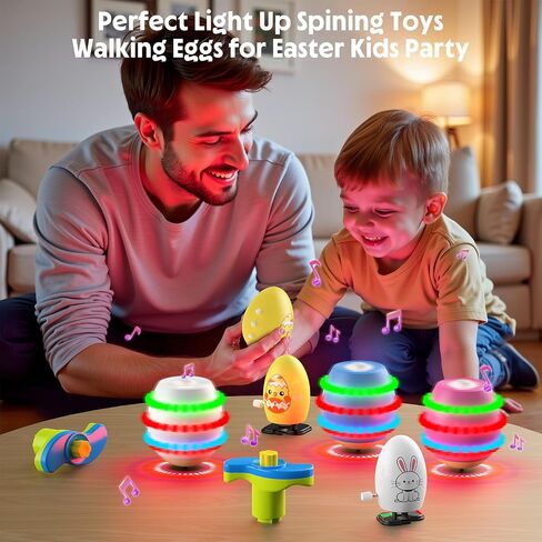 6 Pack Easter Basket Stuffers for Kids Toddler Boys, Easter Eggs Glowing Music Spinning Tops & Wind-Up Walking Eggs, Easter Gifts Easter Toys for Easter Egg fillers Easter Egg Hunt Party Supplies in Saudi Arabia