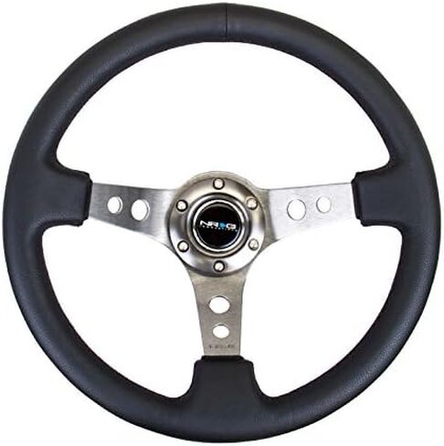 NRG Innovations NRG-RST-006RD Reinforced Steering Wheel - 350mm Sport Steering Wheel (3" Deep) - Red Spoke with Round holes, Black Leather in Saudi Arabia