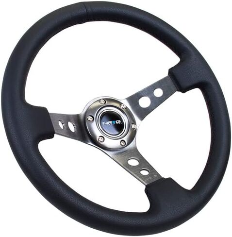 NRG Innovations NRG-RST-006RD Reinforced Steering Wheel - 350mm Sport Steering Wheel (3" Deep) - Red Spoke with Round holes, Black Leather in Saudi Arabia