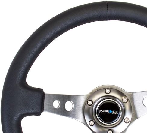 NRG Innovations NRG-RST-006RD Reinforced Steering Wheel - 350mm Sport Steering Wheel (3" Deep) - Red Spoke with Round holes, Black Leather in Saudi Arabia