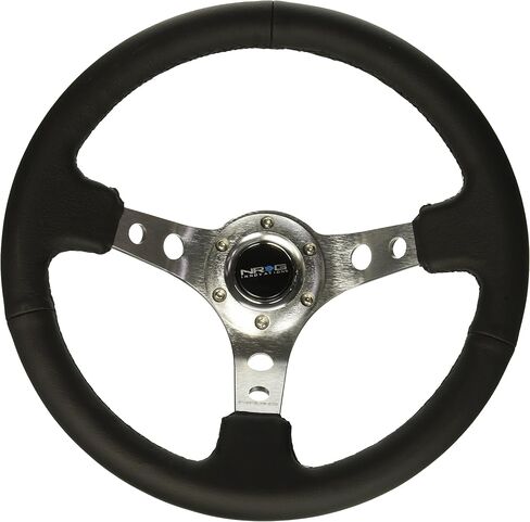 NRG Innovations NRG-RST-006RD Reinforced Steering Wheel - 350mm Sport Steering Wheel (3" Deep) - Red Spoke with Round holes, Black Leather in Saudi Arabia