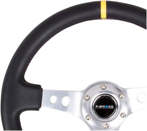 NRG Innovations NRG-RST-006RD Reinforced Steering Wheel - 350mm Sport Steering Wheel (3" Deep) - Red Spoke with Round holes, Black Leather in Saudi Arabia