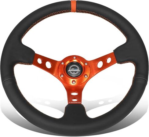 NRG Innovations NRG-RST-006RD Reinforced Steering Wheel - 350mm Sport Steering Wheel (3" Deep) - Red Spoke with Round holes, Black Leather in Saudi Arabia