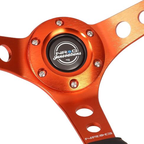 NRG Innovations NRG-RST-006RD Reinforced Steering Wheel - 350mm Sport Steering Wheel (3" Deep) - Red Spoke with Round holes, Black Leather in Saudi Arabia