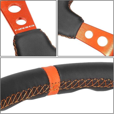 NRG Innovations NRG-RST-006RD Reinforced Steering Wheel - 350mm Sport Steering Wheel (3" Deep) - Red Spoke with Round holes, Black Leather in Saudi Arabia