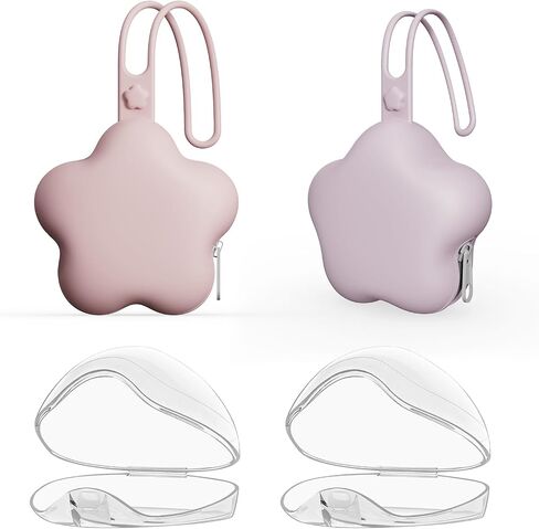 4 Pack Pacifier Holder Case,2pcs Silicone Portable Pacifier Pouch and 2pcs Transparent Nipple Holder Case Container, On-The-GO Pacifier Storage Container Box,BPA Free, Easy to Clean（Pink+Khaki） in Saudi Arabia