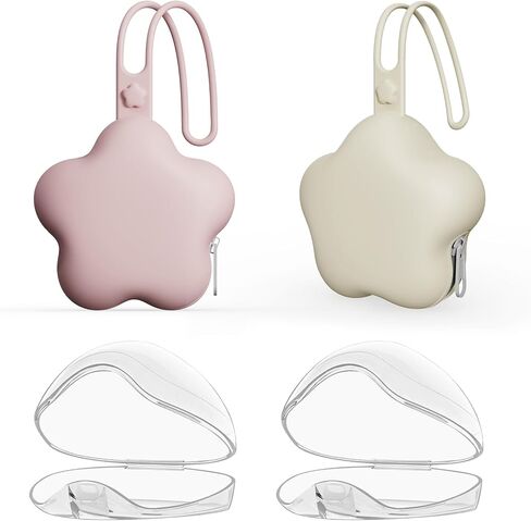 4 Pack Pacifier Holder Case,2pcs Silicone Portable Pacifier Pouch and 2pcs Transparent Nipple Holder Case Container, On-The-GO Pacifier Storage Container Box,BPA Free, Easy to Clean（Pink+Khaki） in Saudi Arabia