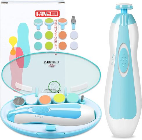 Baby Nail Trimmer Electric, FANSIDI Baby Nail Clippers Safe Baby Nail File Kit with Extra 12 Replacement Pads, Trim Polish Grooming Kit for Newborn Infant Toddler or Adults Toes Fingernails Care, Blue in Saudi Arabia