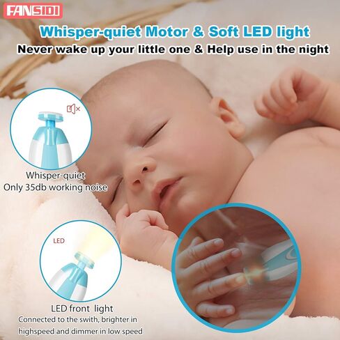 Baby Nail Trimmer Electric, FANSIDI Baby Nail Clippers Safe Baby Nail File Kit with Extra 12 Replacement Pads, Trim Polish Grooming Kit for Newborn Infant Toddler or Adults Toes Fingernails Care, Blue in Saudi Arabia