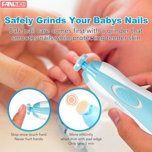 Baby Nail Trimmer Electric, FANSIDI Baby Nail Clippers Safe Baby Nail File Kit with Extra 12 Replacement Pads, Trim Polish Grooming Kit for Newborn Infant Toddler or Adults Toes Fingernails Care, Blue in Saudi Arabia