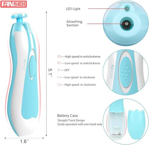 Baby Nail Trimmer Electric, FANSIDI Baby Nail Clippers Safe Baby Nail File Kit with Extra 12 Replacement Pads, Trim Polish Grooming Kit for Newborn Infant Toddler or Adults Toes Fingernails Care, Blue in Saudi Arabia