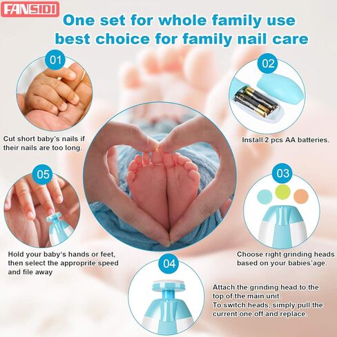 Baby Nail Trimmer Electric, FANSIDI Baby Nail Clippers Safe Baby Nail File Kit with Extra 12 Replacement Pads, Trim Polish Grooming Kit for Newborn Infant Toddler or Adults Toes Fingernails Care, Blue in Saudi Arabia