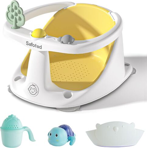 Baby Bath Seat with Suction Cups, Non-Slip Toddler Safety Bath Tub Chair with Soft Cushion, Lightweight & Easy to Clean Sit Up Bath Seat for Baby Bathing (6 to 18 Months), Yellow in Saudi Arabia