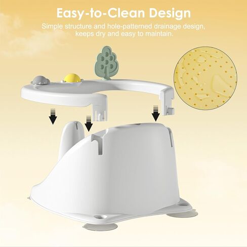 Baby Bath Seat with Suction Cups, Non-Slip Toddler Safety Bath Tub Chair with Soft Cushion, Lightweight & Easy to Clean Sit Up Bath Seat for Baby Bathing (6 to 18 Months), Yellow in Saudi Arabia