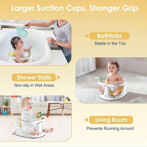 Baby Bath Seat with Suction Cups, Non-Slip Toddler Safety Bath Tub Chair with Soft Cushion, Lightweight & Easy to Clean Sit Up Bath Seat for Baby Bathing (6 to 18 Months), Yellow in Saudi Arabia