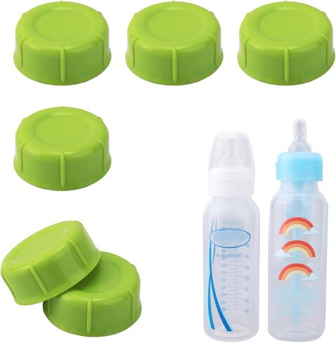 6pcs أبعاد زجاجة طفل ضيقة للدكتور براون وميديلا ، غطاء زجاجة سفر مجاني موثوق به مع إكسسوارات قطع غيار تخزين الحشية (الأخضر) in Kuwait