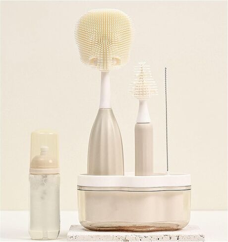 Baby Bottle Brush Kit with Push-Press Bubble and Drying Rack for Bottle Cleaning, Bendable Bottle Cleaner Brush for Baby Bottles, Breast Pumps, Nipples, Straws and More. Perfect for Home&Travel (Pink) in Saudi Arabia
