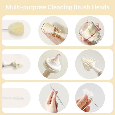 Baby Bottle Brush Kit with Push-Press Bubble and Drying Rack for Bottle Cleaning, Bendable Bottle Cleaner Brush for Baby Bottles, Breast Pumps, Nipples, Straws and More. Perfect for Home&Travel (Pink) in Saudi Arabia