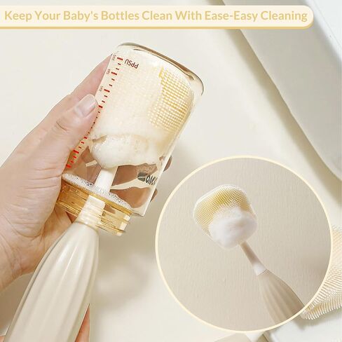Baby Bottle Brush Kit with Push-Press Bubble and Drying Rack for Bottle Cleaning, Bendable Bottle Cleaner Brush for Baby Bottles, Breast Pumps, Nipples, Straws and More. Perfect for Home&Travel (Pink) in Saudi Arabia