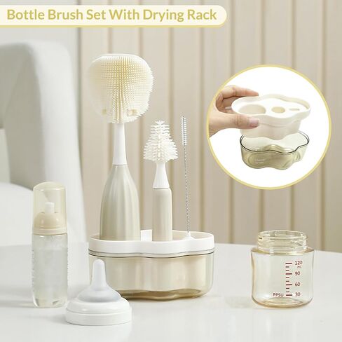 Baby Bottle Brush Kit with Push-Press Bubble and Drying Rack for Bottle Cleaning, Bendable Bottle Cleaner Brush for Baby Bottles, Breast Pumps, Nipples, Straws and More. Perfect for Home&Travel (Pink) in Saudi Arabia