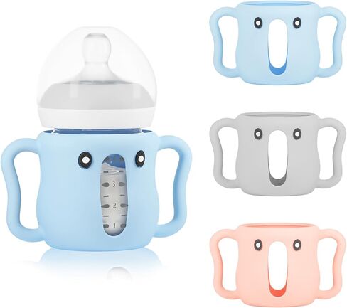3 Pack Sleeves for Avent Baby Bottle, BPA Free Silicone Sleeves with Handles for Avent Natural Glass Baby Bottles, Anti Breakage Cover for Phillips Glass Avent Bottles (Pink+Blue+Grey, 4 Oz) in Saudi Arabia