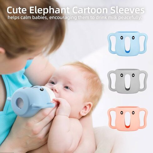 3 Pack Sleeves for Avent Baby Bottle, BPA Free Silicone Sleeves with Handles for Avent Natural Glass Baby Bottles, Anti Breakage Cover for Phillips Glass Avent Bottles (Pink+Blue+Grey, 4 Oz) in Saudi Arabia