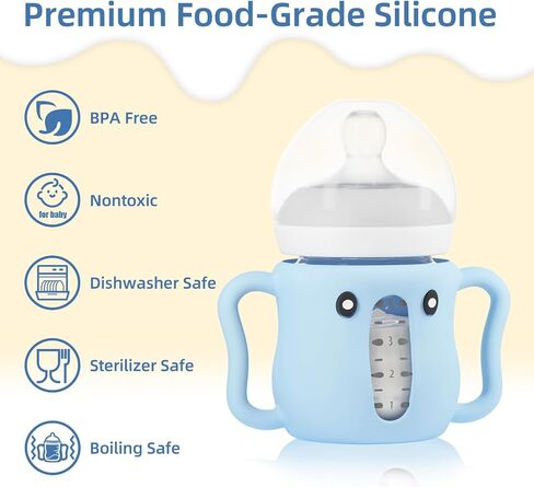 3 Pack Sleeves for Avent Baby Bottle, BPA Free Silicone Sleeves with Handles for Avent Natural Glass Baby Bottles, Anti Breakage Cover for Phillips Glass Avent Bottles (Pink+Blue+Grey, 4 Oz) in Saudi Arabia