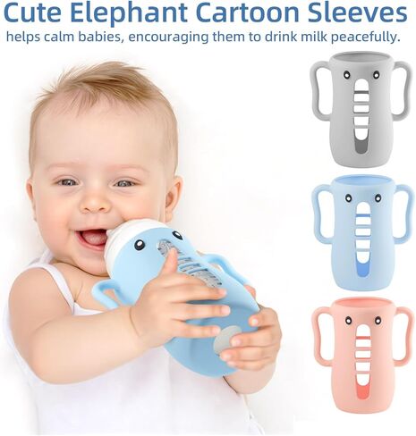 3 Pack Sleeves for Avent Baby Bottle, BPA Free Silicone Sleeves with Handles for Avent Natural Glass Baby Bottles, Anti Breakage Cover for Phillips Glass Avent Bottles (Pink+Blue+Grey, 4 Oz) in Kuwait