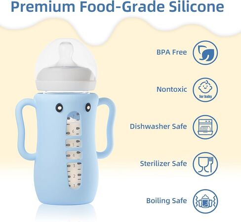 3 Pack Sleeves for Avent Baby Bottle, BPA Free Silicone Sleeves with Handles for Avent Natural Glass Baby Bottles, Anti Breakage Cover for Phillips Glass Avent Bottles (Pink+Blue+Grey, 4 Oz) in Kuwait