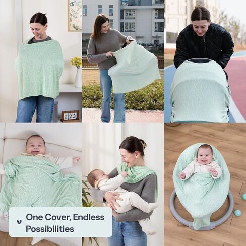 Babbleroo التمريض التستر على الرضاعة الطبيعية - 95 ٪ Viscose ، ناعمة وتنفس الأطفال الأساسية | ضروريات حديثي الولادة أغطية الرضاعة الطبيعية للتمريض ، ومتعدد الاستخدامات لمقعد السيارة وأوراق الغابات-أوراق الغابات in Kuwait