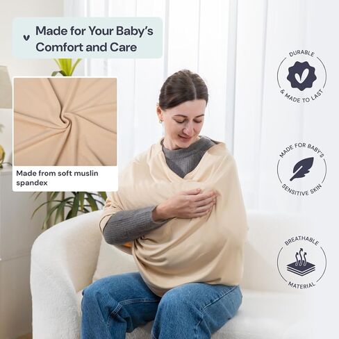 BabbleRoo Nursing Cover Up for Breastfeeding –95% Viscose, Soft & Breathable Baby Essentials | Newborn Essentials Breastfeeding Covers for Nursing, Multi-Use for Car Seat & High Chair – Forest Leaves in Saudi Arabia