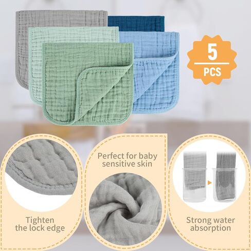 Baby Burp Cloth 100% Cotton Newborn Cotton Muslin Burp Cloth 10x20 inches (Pink & Coffee 5 Pieces) in Kuwait