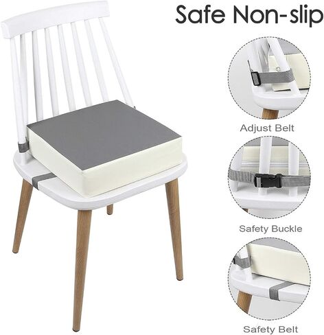 Toddler Booster Seat for Kitchen Chair, Waterproof PU Chair Cushion | Add Comfortable Height for Family Meals, Waterproof Cover Wipes Clean and Dual Straps Help Secure to Chairs at Home or Away in Saudi Arabia