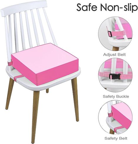 Toddler Booster Seat for Kitchen Chair, Waterproof PU Chair Cushion | Add Comfortable Height for Family Meals, Waterproof Cover Wipes Clean and Dual Straps Help Secure to Chairs at Home or Away in Saudi Arabia
