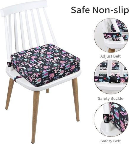 Toddler Booster Seat for Kitchen Chair, Waterproof PU Chair Cushion | Add Comfortable Height for Family Meals, Waterproof Cover Wipes Clean and Dual Straps Help Secure to Chairs at Home or Away in Saudi Arabia