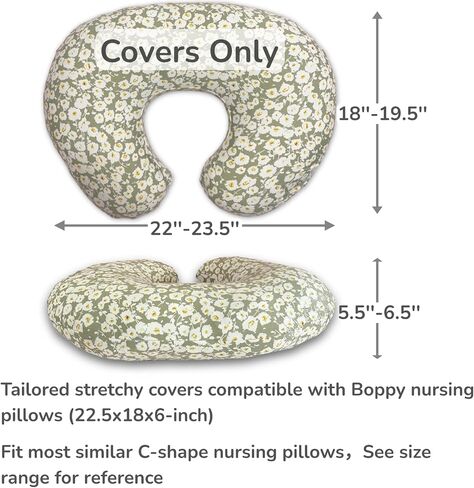 2 Pack Ultra Soft Nursing Pillow Covers for Baby Girl & Boy, Stretchy Boppy Compatible Cover for Breastfeeding Pillows, Easy to Use & Clean (Beige,Wild Floral) in Kuwait