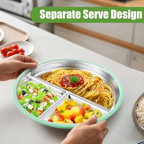 BUSOHA 3 Pack Stainless Steel Kids Plate with Suction - 9" Divided Toddler Baby Plates with Silicone Sleeves Non-Slip 2-in-1 Anti Breakage Metal Toddler Bowls Microwave Dishwasher Safe in Saudi Arabia