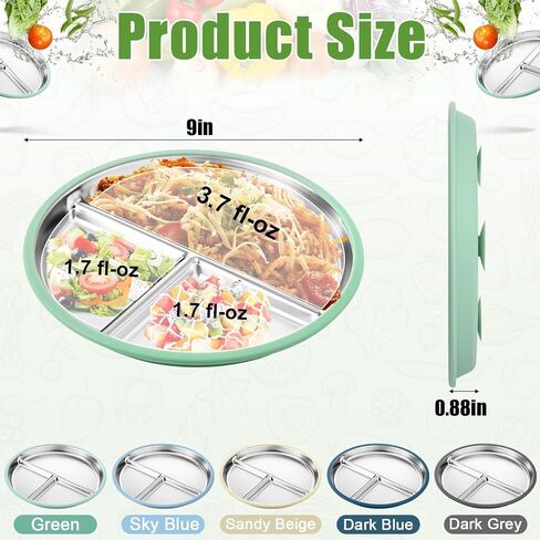 BUSOHA 3 Pack Stainless Steel Kids Plate with Suction - 9" Divided Toddler Baby Plates with Silicone Sleeves Non-Slip 2-in-1 Anti Breakage Metal Toddler Bowls Microwave Dishwasher Safe in Saudi Arabia