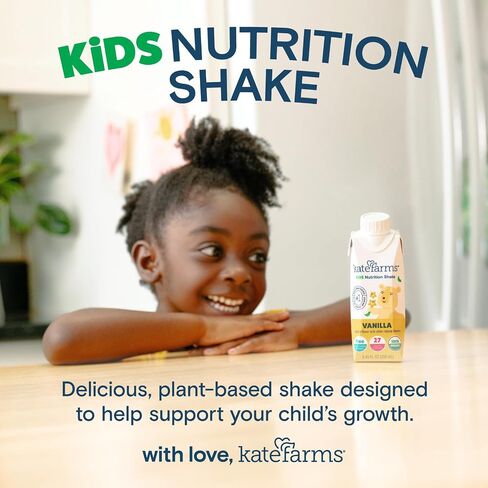 KATE FARMS Organic Kids Nutrition Shake, Vanilla, 8g of protein, 27 Vitamins and Minerals, Meal Replacement Drink, Protein Shake, Gluten Free, Non-GMO, 8.45 Fl oz (Pack of 12) in Saudi Arabia