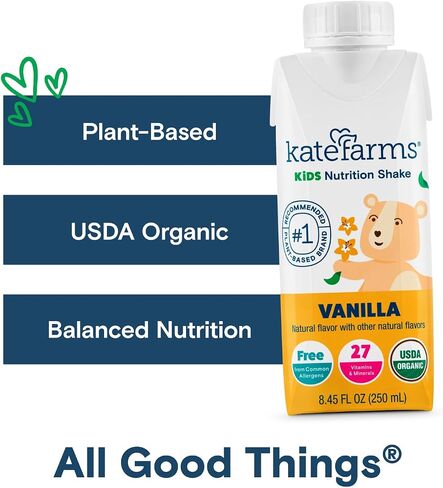 KATE FARMS Organic Kids Nutrition Shake, Vanilla, 8g of protein, 27 Vitamins and Minerals, Meal Replacement Drink, Protein Shake, Gluten Free, Non-GMO, 8.45 Fl oz (Pack of 12) in Saudi Arabia