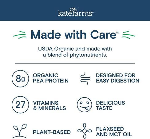 KATE FARMS Organic Kids Nutrition Shake, Vanilla, 8g of protein, 27 Vitamins and Minerals, Meal Replacement Drink, Protein Shake, Gluten Free, Non-GMO, 8.45 Fl oz (Pack of 12) in Saudi Arabia