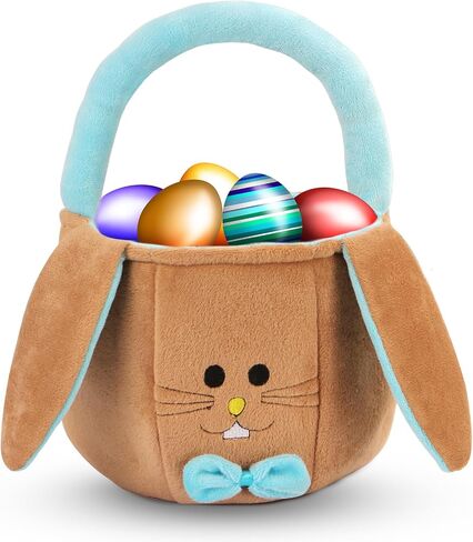 Easter Basket for Kids Empty - Bunny Easter Buckets with Rabbit Ears, Fluffy Easter Basket Tote Bags for Egg Hunts, Easter Gifts for Girls Boys in Saudi Arabia
