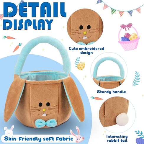 Easter Basket for Kids Empty - Bunny Easter Buckets with Rabbit Ears, Fluffy Easter Basket Tote Bags for Egg Hunts, Easter Gifts for Girls Boys in Saudi Arabia